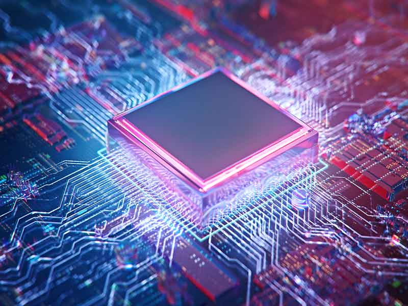 electronic chip with rendered lightning sparks